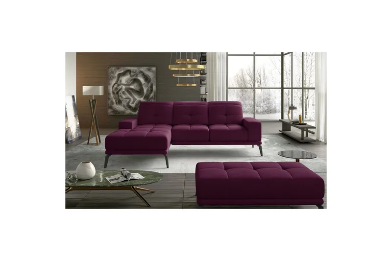 Hjørnesofa Eltap Torrense 265x175x98 cm, Mat Velvet 68, Lilla, Venstre