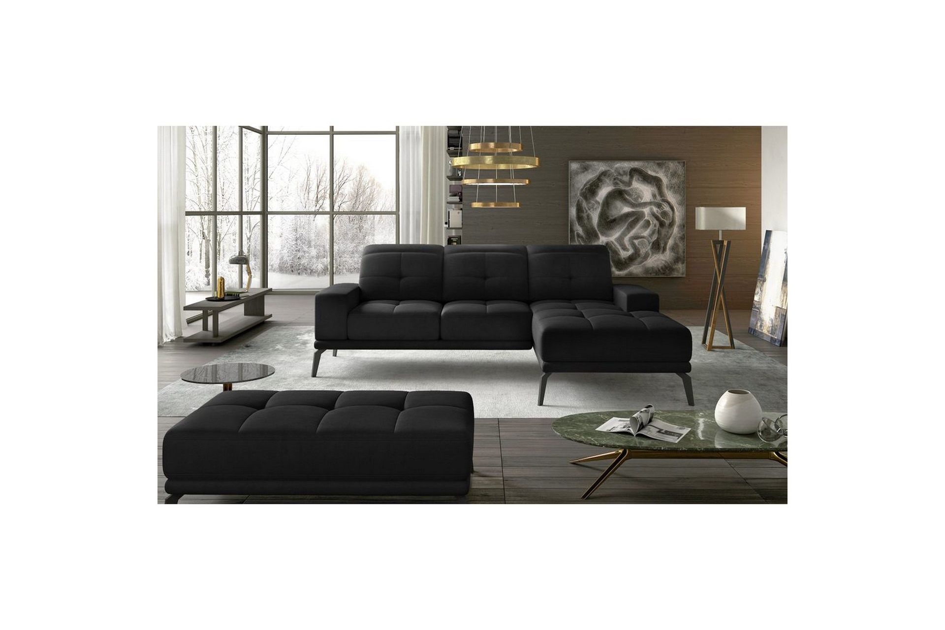 Hjørnesofa Eltap Torrense 265x175x98 cm - Mat Velvet 99, Svart, Høyre