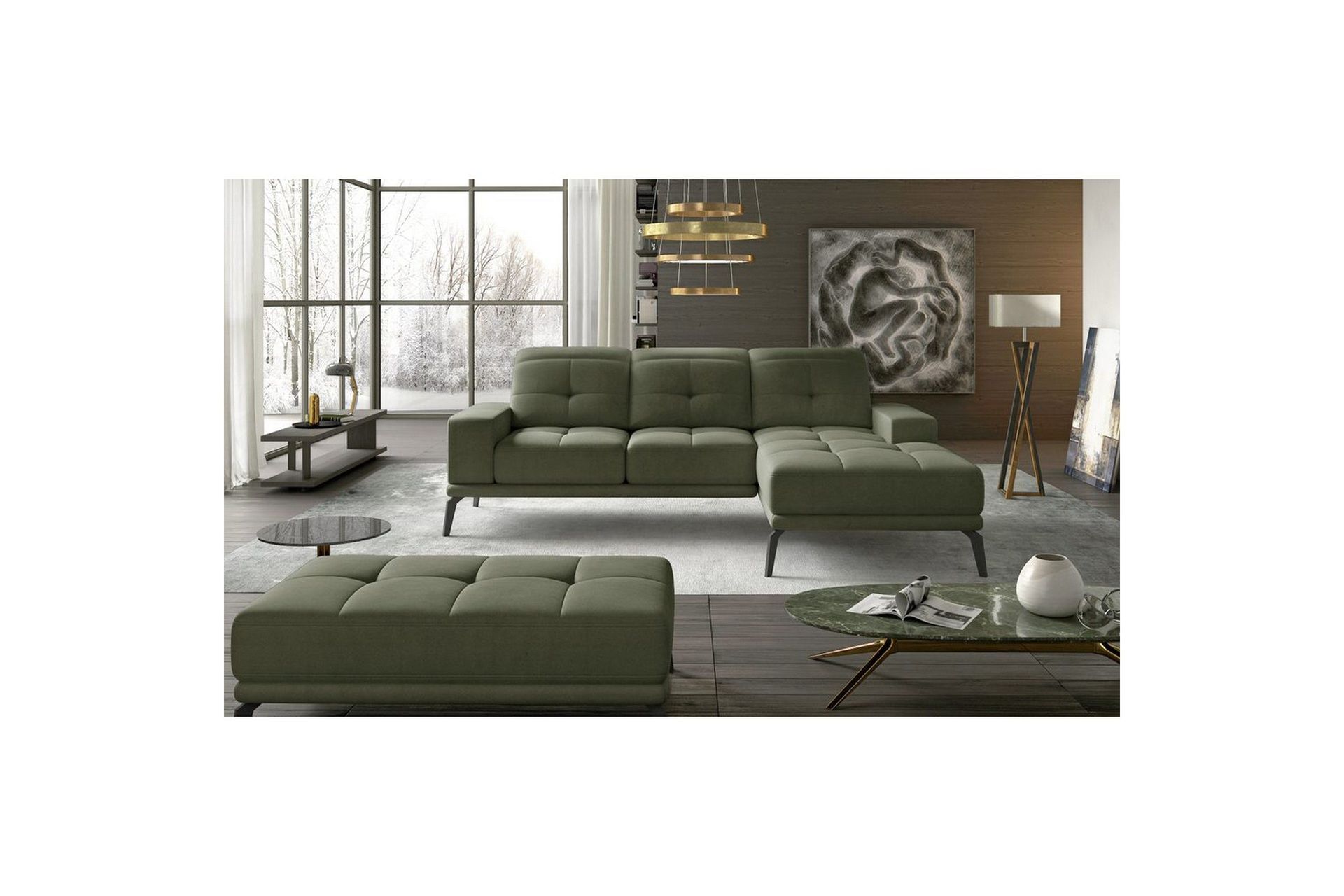 Hjørnesofa Eltap Torrense 265x175x98 cm - Monolith 38, Grønn, Høyre