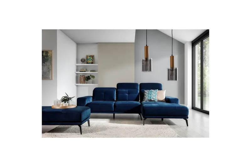 Hjørnesofa Eltap Torrense 265x175x98 cm, Monolith 77, Blå, Høyre