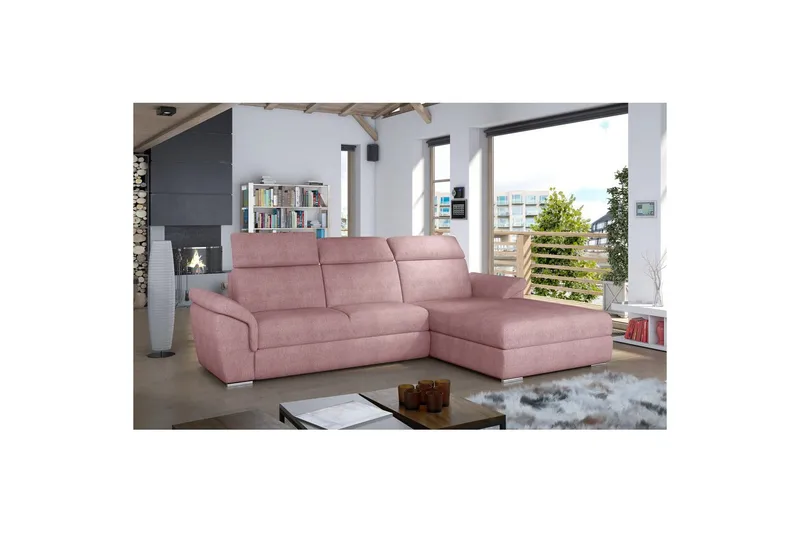 Hjørnesofa Eltap Trevisco 272x216x100 cm - Omega 91, Rosa, Høyre - Møbler - Sofaer - Sovesofaer