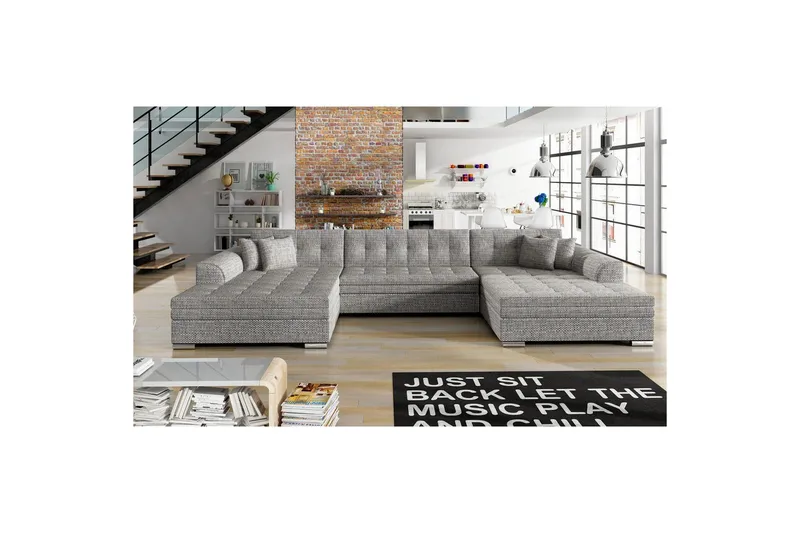Hjørnesofa Eltap Vento 359x165x78 cm - Berlin 01, Grå, Symmetrisk - Møbler - Sofaer - Sovesofaer