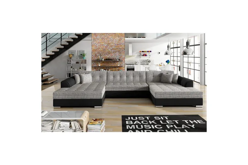 Hjørnesofa Eltap Vento 359x165x78 cm - Berlin 01, Soft 11, Grå, Symmetrisk - Møbler - Sofaer - Sovesofaer