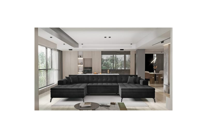 Hjørnesofa Eltap Vertizo 350x170x93 cm - Lukso 10, Svart, Symmetrisk - Møbler - Sofaer - Sovesofaer