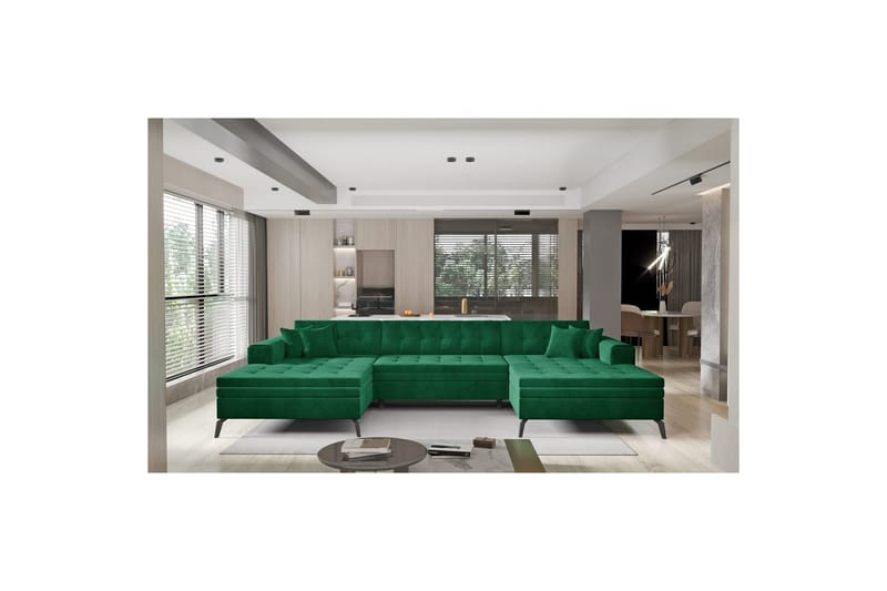 Hjørnesofa Eltap Vertizo 350x170x93 cm - Lukso 35, Mørk grønn, Symmetrisk - Møbler - Sofaer - Sovesofaer