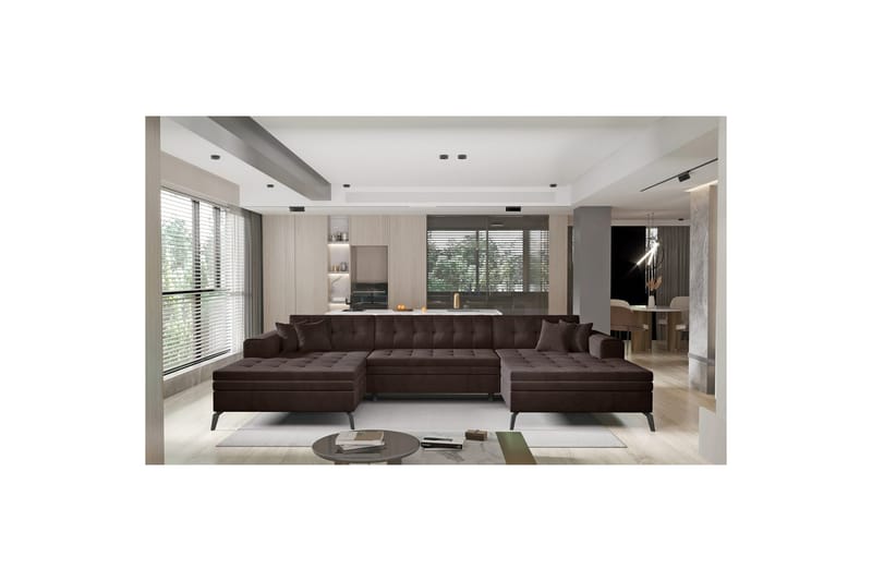 Hjørnesofa Eltap Vertizo 350x170x93 cm - Nube 22, Mørk Brun, Symmetrisk - Møbler - Sofaer - Sovesofaer