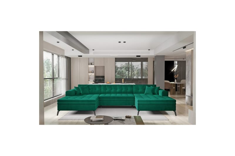 Hjørnesofa Eltap Vertizo 350x170x93 cm - Nube 35, Mørk Grønn, Symmetrisk - Møbler - Sofaer - Sovesofaer