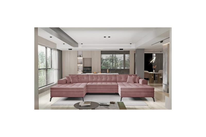 Hjørnesofa Eltap Vertizo 350x170x93 cm - Velvetmat 24, Rosa, Symmetrisk - Møbler - Sofaer - Sovesofaer