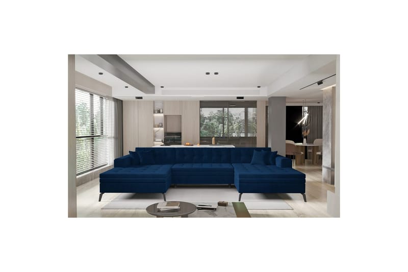 Hjørnesofa Eltap Vertizo 350x170x93 cm - Velvetmat 40, Mørk Blå, Symmetrisk - Møbler - Sofaer - Sovesofaer