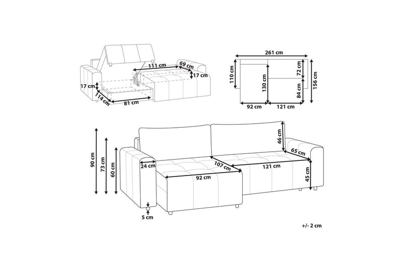 Hjørnesofa høyrevendt Innvik - Brun, 213x156 cm - Møbler - Sofaer - Sovesofaer