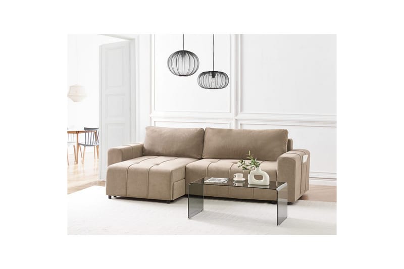 Hjørnesofa høyrevendt Innvik - Brun, 213x156 cm - Møbler - Sofaer - Sovesofaer
