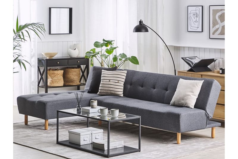 Hjørnesofa H 4-seters med sovefunksjon mørkegrå ALSTEN - Grå - Møbler - Sofaer - Sovesofaer