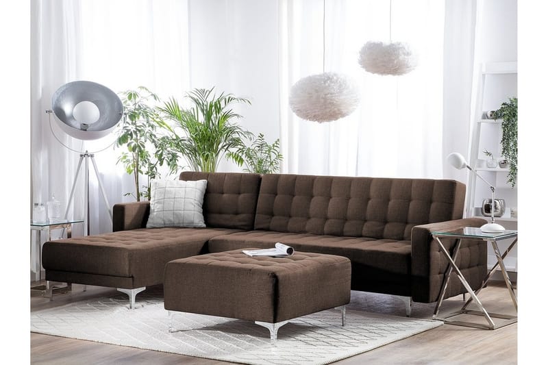 Hjørnesofa H med sovefunksjon + fotskammel ABERDEEN - Brun - Møbler - Sofaer - Sovesofaer
