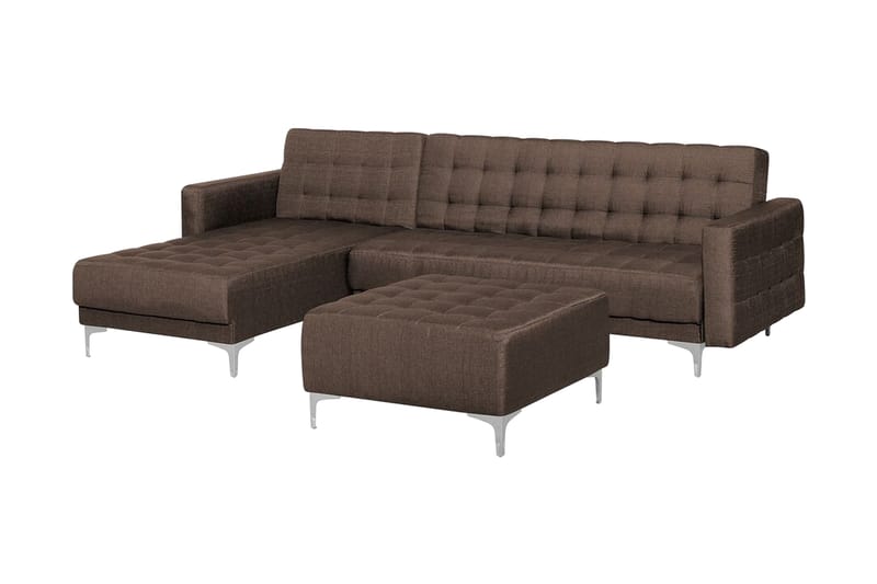 Hjørnesofa H med sovefunksjon + fotskammel ABERDEEN - Brun - Møbler - Sofaer - Sovesofaer