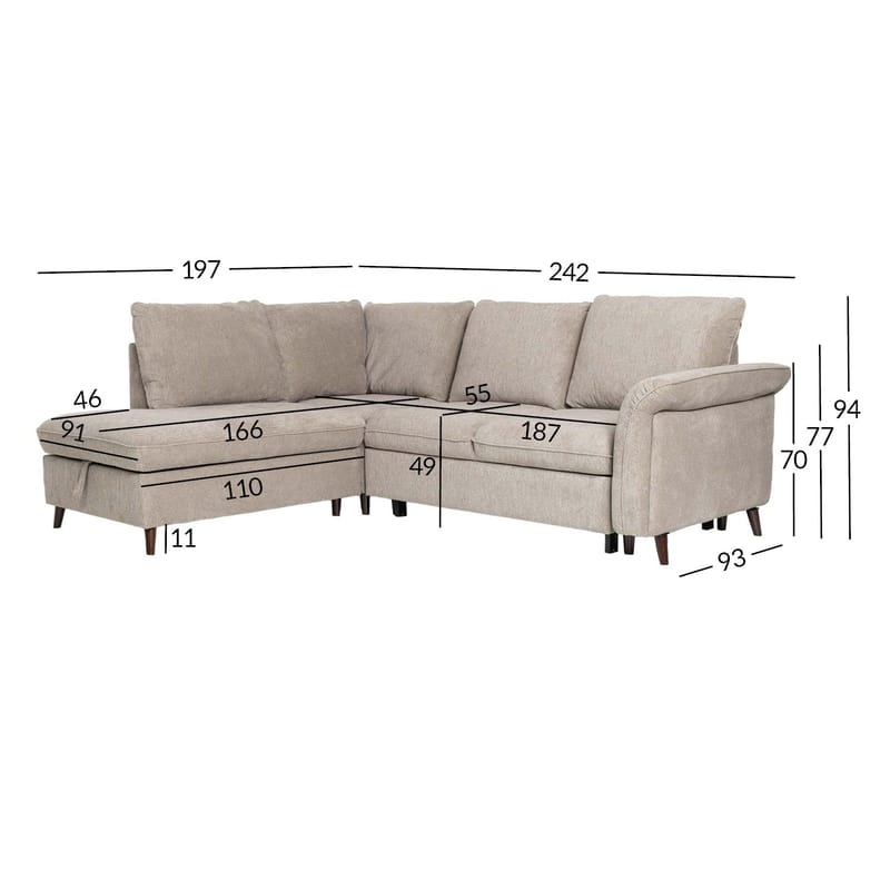 Hjørnesofa HOME4YOU Lindy lysebrun Venstre hjørne - lysebrun - Møbler - Sofaer - Sovesofaer
