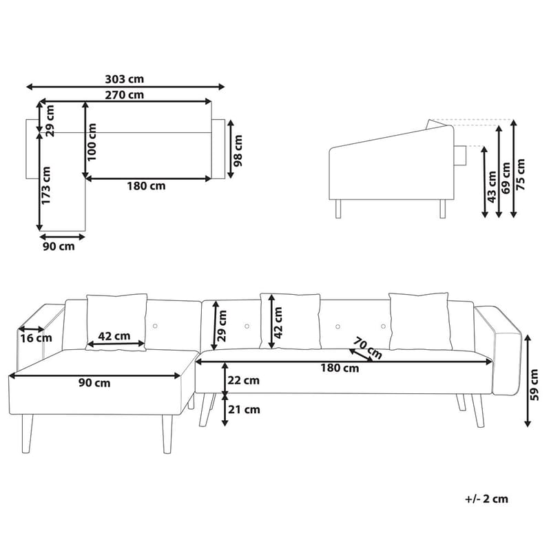 Hjørnesofa Vadso - Hvit, lyst tre/Høyrevendt - Møbler - Sofaer - Sovesofaer