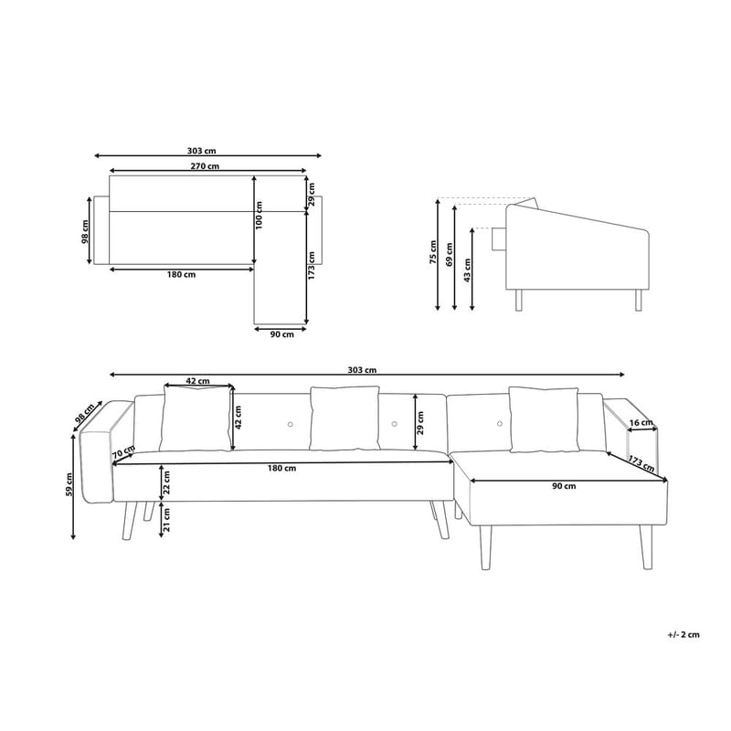 Hjørnesofa Vadso - Hvit, lyst tre/Venstrevendt - Møbler - Sofaer - Sovesofaer