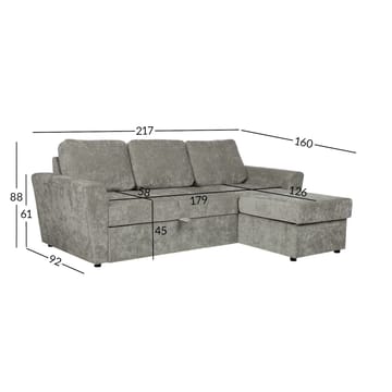 Hjørnesovesofa 3-seter Vendbar 137x179 cm med Oppbevaring i Stoff - Lysegrå - Møbler - Sofaer - Sovesofaer