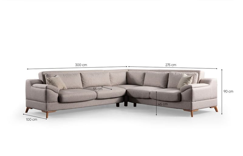 Hjørnesovesofa Atelier Del Sofa Aqua Corner beige (275/300 x 100 x 90 cm) Venstre 3 / Høyre 2 - Møbler - Sofaer - Sovesofaer
