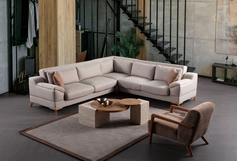 Hjørnesovesofa Atelier Del Sofa Aqua Corner beige (275/300 x 100 x 90 cm) Venstre 3 / Høyre 2 - Møbler - Sofaer - Sovesofaer