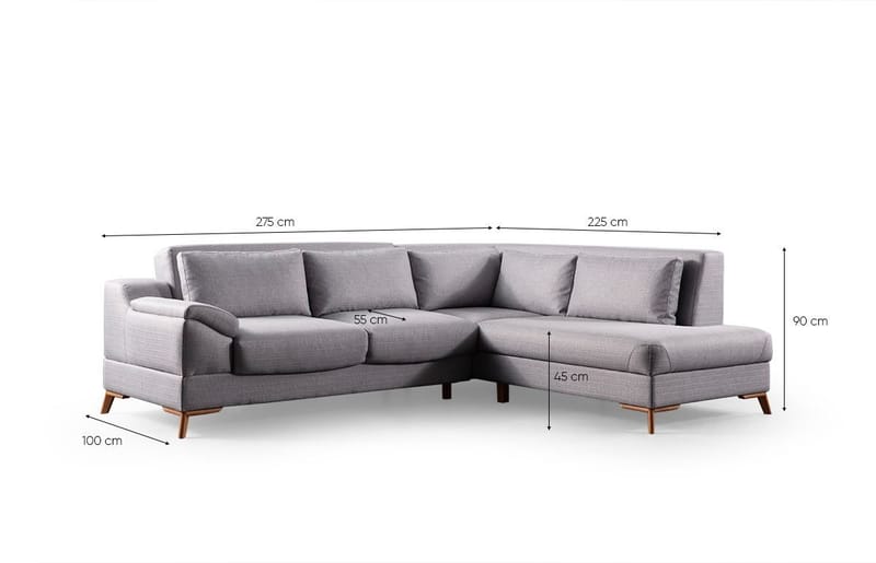 Hjørnesovesofa Atelier Del Sofa Aqua Grey (225/275 x 100 x 90 cm) Høyre - Møbler - Sofaer - Sovesofaer