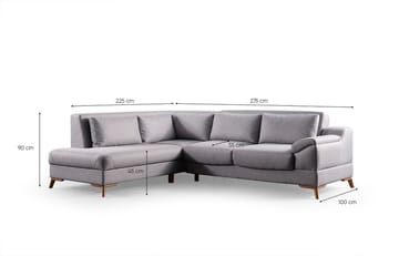 Hjørnesovesofa Atelier Del Sofa Aqua Grey (225/275 x 100 x 90 cm) Venstre - Møbler - Sofaer - Sovesofaer