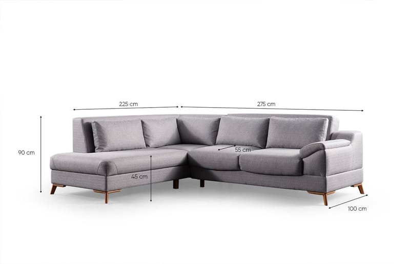 Hjørnesovesofa Atelier Del Sofa Aqua Grey (225/275 x 100 x 90 cm) Venstre - Møbler - Sofaer - Sovesofaer