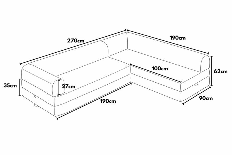 Hjørnesovesofa Atelier Del Sofa Legom Eco (280 x 90 x 25 cm) Antrasitt - Møbler - Sofaer - Sovesofaer