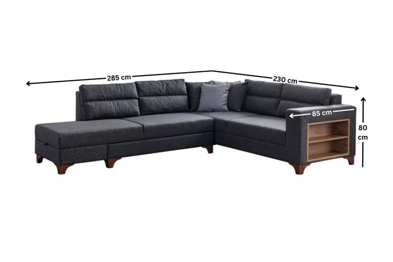 Hjørnesovesofa Atelier Del Sofa T-Loft Høyre (230 x 90 x 150 cm) Antrasitt - Antrasitt - Møbler - Sofaer - Sovesofaer