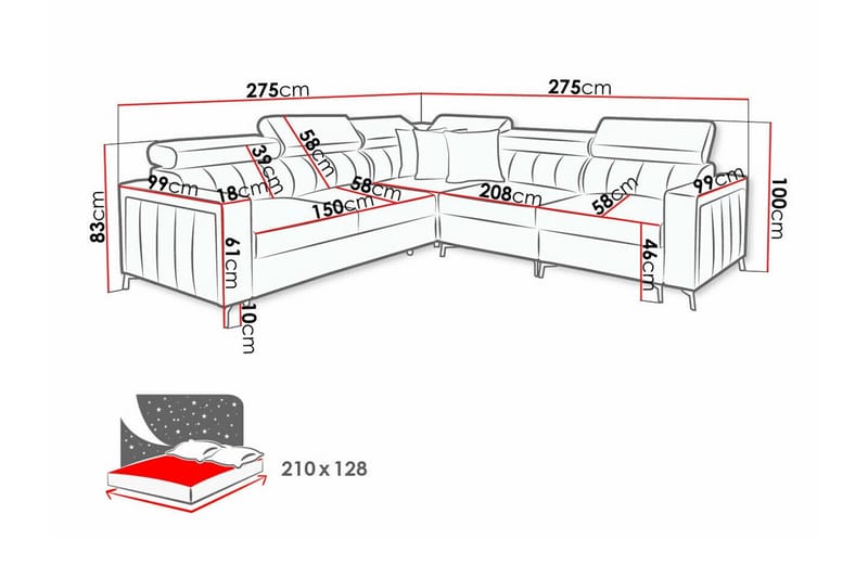 Galbally 4-sits Hörnbäddsoffa NO_BRAND Dark blue - Møbler - Sofaer - Sovesofaer - Hjørnesovesofa