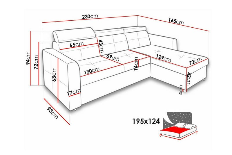 Hunglader 3-sits Hörnbäddsoffa NO_BRAND Black - Møbler - Sofaer - Sovesofaer - Sovesofa divan