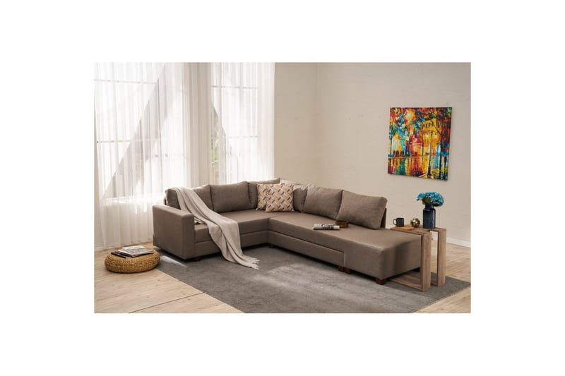Hjørnesovesofa Iroulport Arzilla Høyre Brun - Brun - Møbler - Sofaer - Sovesofaer