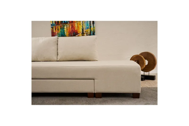 Hjørnesovesofa Iroulport Arzilla Høyre Krem - Krem - Møbler - Sofaer - Sovesofaer