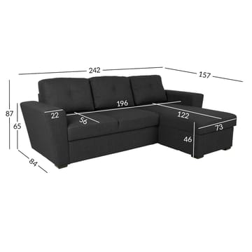 Hjørnesovesofa Korsvik - Mørk grå - Møbler - Sofaer - Sovesofaer