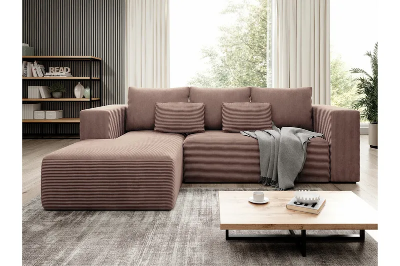 Listowel 3-seter Hjørnesovesofa med Divan og Sjeselong i Stoff med Treramme - Brun - Møbler - Sofaer - Sovesofaer - Sovesofa divan