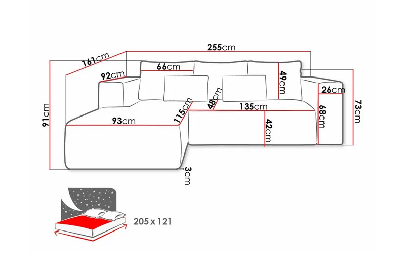 Listowel 3-seters Hjørnesovesofa - Møbler - Sofaer - Sovesofaer - Hjørnesovesofa