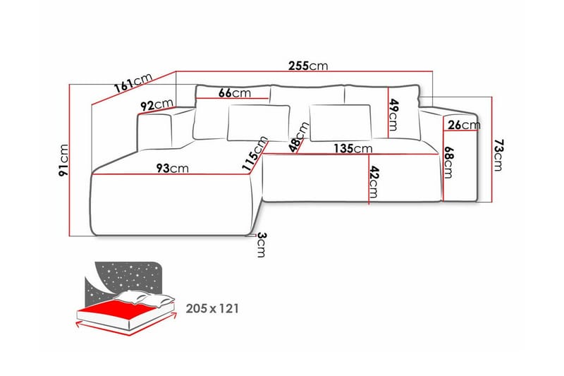 Listowel 3-seters Hjørnesovesofa - Møbler - Sofaer - Sovesofaer - Hjørnesovesofa