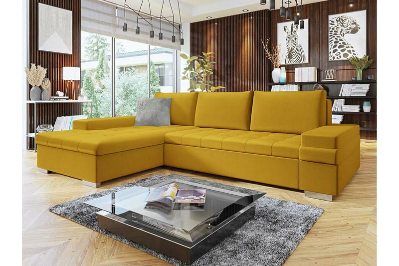 Naoma 3-seters Hjørnesovesofa - Gul - Møbler - Sofaer - Sovesofaer