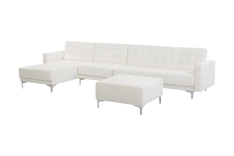 Hjørnesovesofa Stor H + Fotskammel Hvit ABERDEEN - Hvit - Møbler - Sofaer - Sovesofaer
