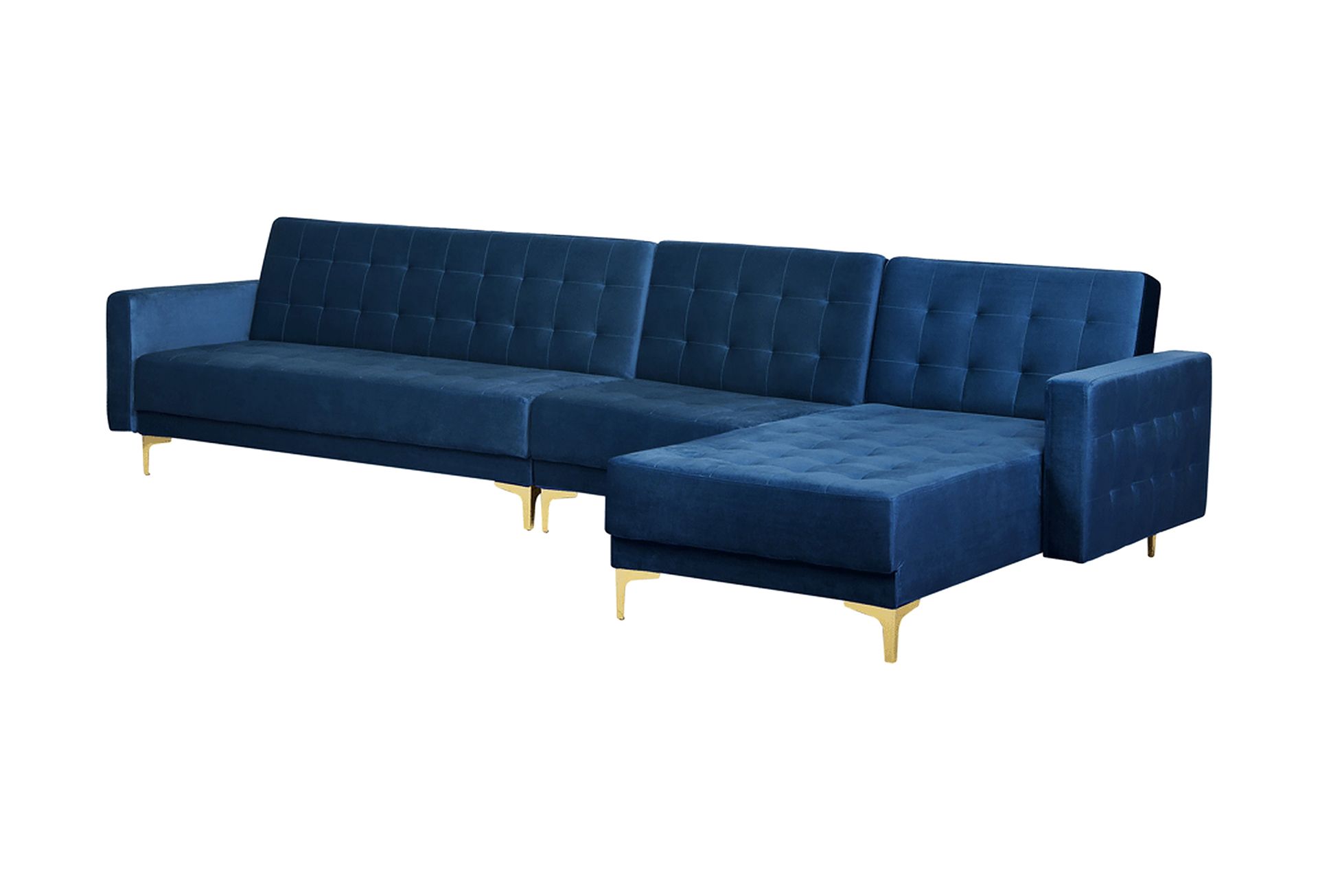 Hjørnesovesofa Stor V + Fotskammel Fløyel ABERDEEN - Blå - Møbler - Sofaer - Sovesofaer