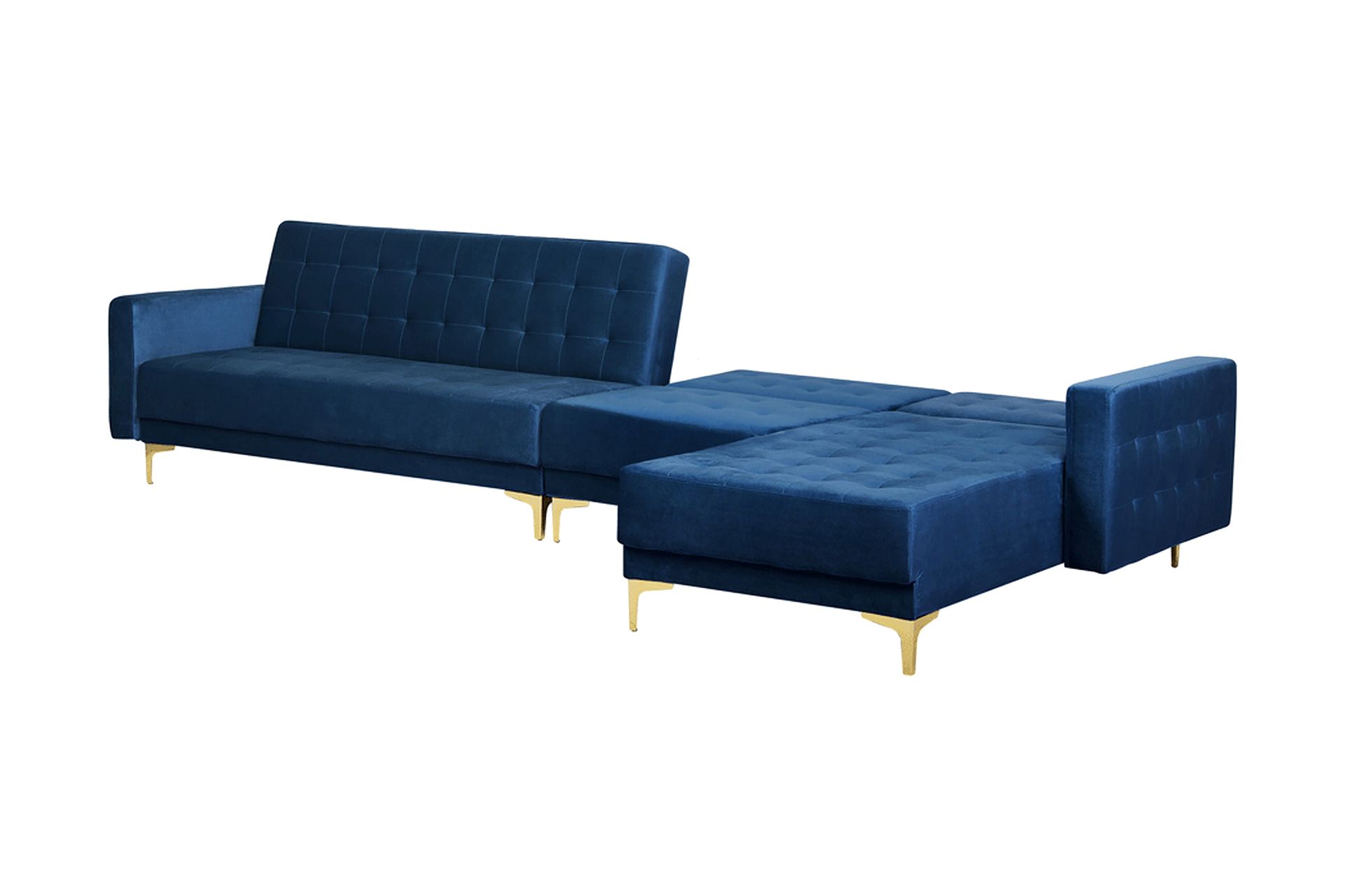 Hjørnesovesofa Stor V + Fotskammel Fløyel ABERDEEN - Blå - Møbler - Sofaer - Sovesofaer