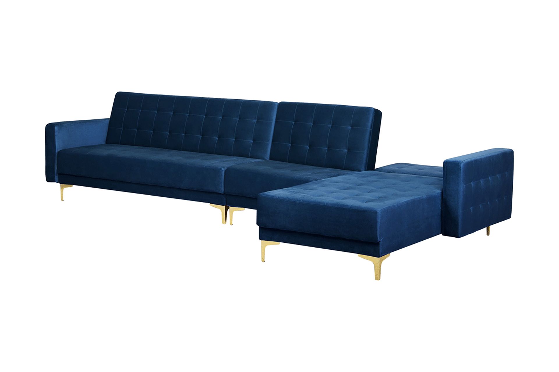 Hjørnesovesofa Stor V + Fotskammel Fløyel ABERDEEN - Blå - Møbler - Sofaer - Sovesofaer