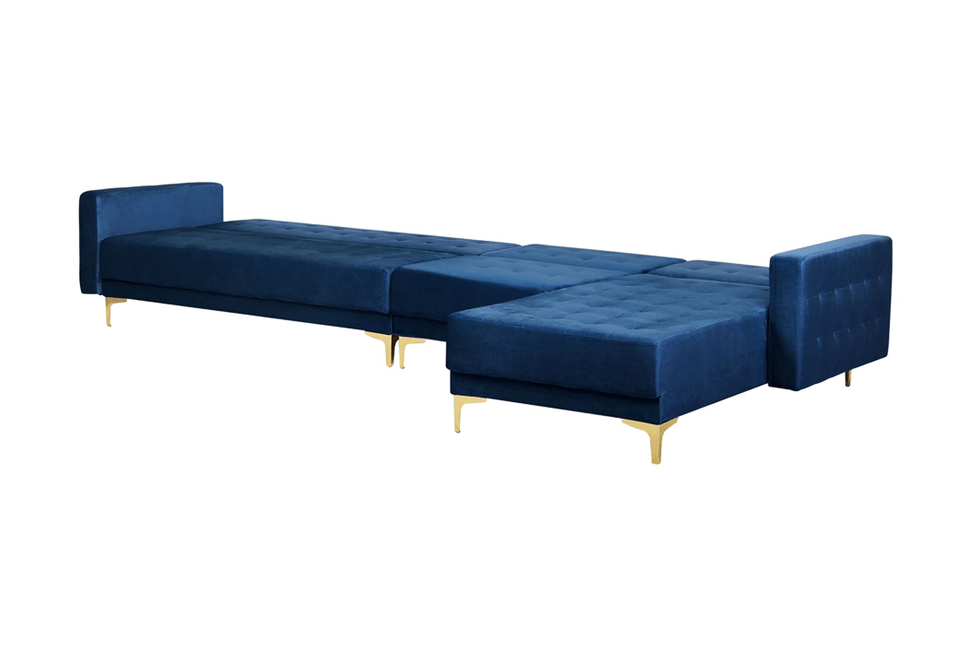 Hjørnesovesofa Stor V + Fotskammel Fløyel ABERDEEN - Blå - Møbler - Sofaer - Sovesofaer