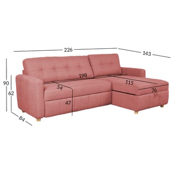 Hjørnesovesofa Porsen - Rosa - Møbler - Sofaer - Sovesofaer