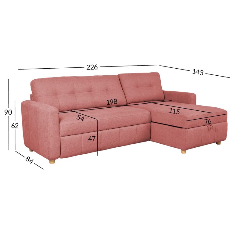 Hjørnesovesofa Porsen - Rosa - Møbler - Sofaer - Sovesofaer