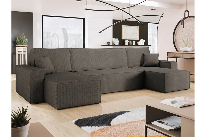 Hobson Sovesofa med Dobbel Sjeselong 4-seter i Plysj - Grå - Møbler - Sofaer - Sovesofaer