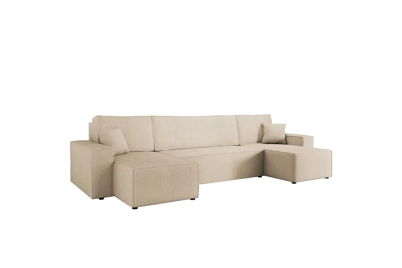 Hobson Sovesofa med Dobbel Sjeselong 4-seter i Plysj, Beige