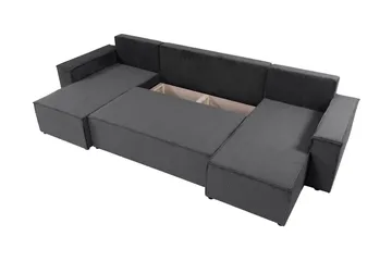 Hobson Sovesofa med Dobbel Sjeselong 4-seter i Plysj - Grå - Møbler - Sofaer - Sovesofaer