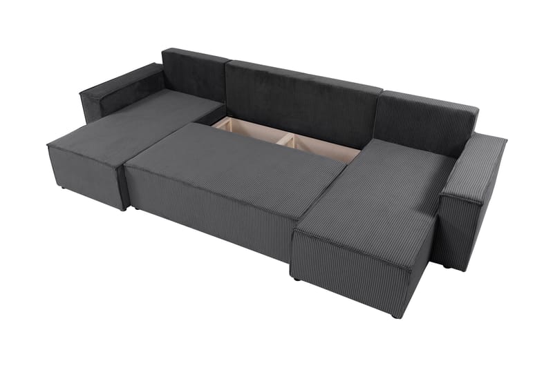 Hobson Sovesofa med Dobbel Sjeselong 4-seter i Plysj - Beige - Møbler - Sofaer - Sovesofaer