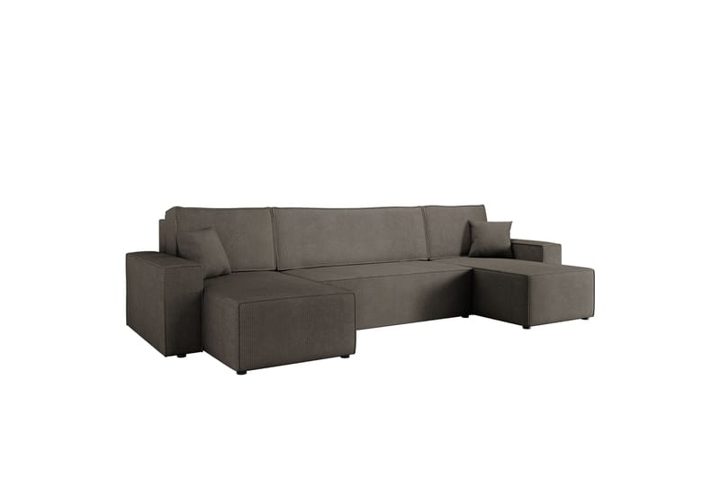 Hobson Sovesofa med Dobbel Sjeselong 4-seter i Plysj - Grå - Møbler - Sofaer - Sovesofaer